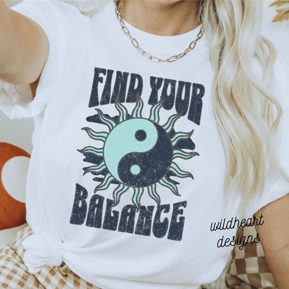 Tops - Find Your Balance Graphic T-shirt, Yoga Shirt, Yin & Yang Shirt, Yoga Tee